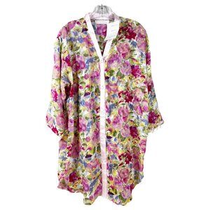 VTG Of The Moment Small Floral Teddy Nightie Lingerie & Overshirt Set Sheer NWT